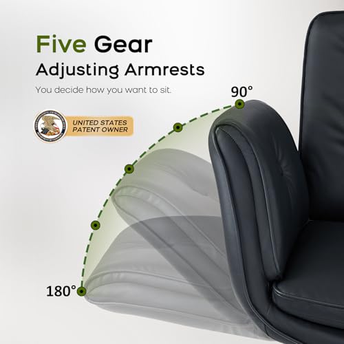 amseatec Criss Cross Office Chair, PU Leather Vanity Chair with 5-Level Adjustable Armrests & Swivel, Ergonomic Criss Cross Chair for Home Office Bedroom Makeup（Black）