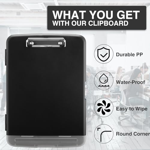 Sooez Clipboard with Storage, Clip Board 8.5 x 11 with Pen Holder, Plastic Organization Case Box for Letter Legal A4 Size Paper, Low Profile Clip, Nurses Teachers Must Haves, School & Office Supplies