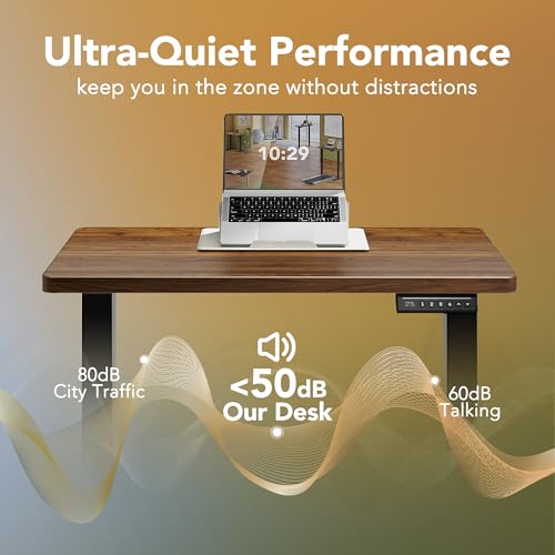 HUANUO 32" Small Electric Standing Desk Adjustable Height, 4 Memory Height Settings, Sit Stand Up Desk for Home Office & Computer Workstation, Black Walnut