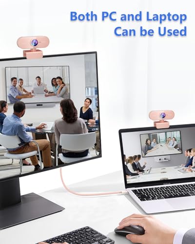 Webcam for PC&1080P HD Web Cam,Webcam with Microphone,Stand for PC/MAC/Laptop/Desktop,Wide Angle Web Cameras for YouTube,Skype,Zoom,Xbox One,Video Calling,Studying Pink