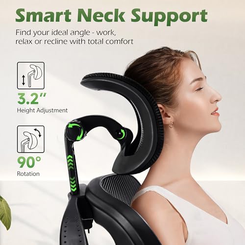AreShark Office Chair Ergonomic Desk Chairs with Adjustable Lumbar Support& Headrest Hanger, High Back Breathable Mesh Chair with Wheels, Rolling Swivel Comfy Task Computer Chair for Home Work Gaming