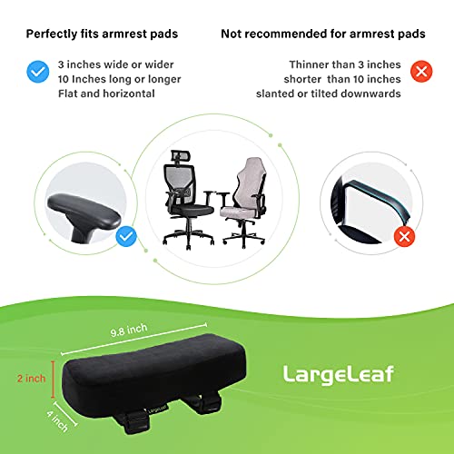 LargeLeaf Extra Thick 2 inches Chair with Memory Foam Armrest Pads 2-Piece Set (Black)
