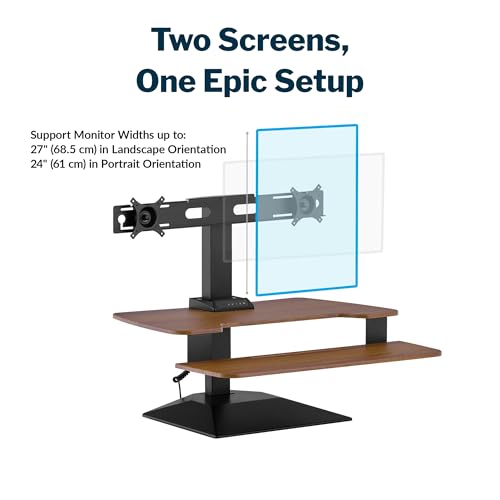Vari VariDesk Premier Electric Converter -All-in-One Standing Desk Height Adjustable Riser - USB-A & USB-C - Ideal for Home Office Workspace - Dual Monitor Mount Computer Workstation (Walnut)