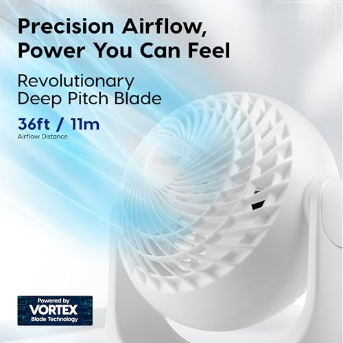 IRIS USA WOOZOO Desk Fan, Oscillating Air Circulator, 3 Speeds, 36ft Max Air Distance, 244ft² Coverage, 112° Adjustable Vertical Tilt, 29db Quiet Motor, Small Fan for Bedroom, Office, Dorm, White