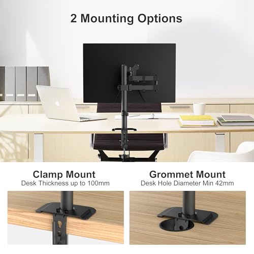 Bracwiser Monitor Mount Single Fully Adjustable Arm Fits One Screen 13-32 inch 22lbs for Monitor Computer Screen 13 15 17 19 20 22 23 24 26 27 30 32 inch VESA 75 100 (MD7421)