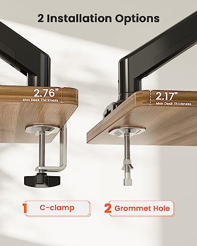 ErGear Single Monitor Arm for 13-36 inch Screens, Adjustable Gas Spring Monitor Mount Holds up to 22 lbs, Computer Monitor Stand with VESA Mount, C-Clamp & Grommet Base, Max VESA 100x100mm