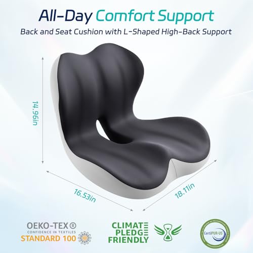 Synthcore Back and Seat Cushion for Office, Back & Tailbone Pain Relief, Raised Cushion for Lumbar and Butt, Double-Sided Anti-Slip, Improves Sitting Posture, Ergonomic Memory Foam Lumbar Cushion