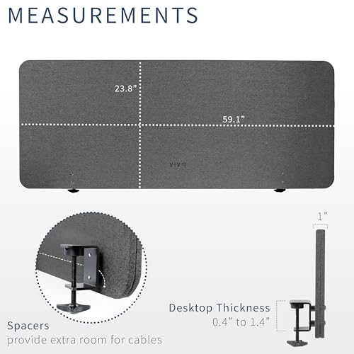 VIVO Clamp-on/Screw-on 60 x 24 inch Privacy Panel, Sound Absorbing Cubicle Desk Divider, Acoustic Partition, Dark Gray, PP-1-V060D