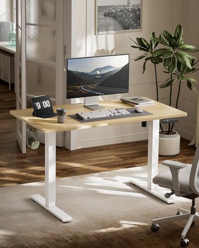 Marsail Electric Standing Desk, Adjustable Height Stand up Desk, 55 x 24 Inches Sit Stand Home Office Desk, Computer Desk, Maple