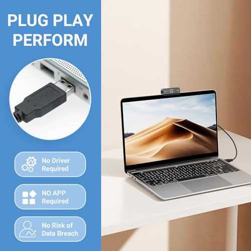 Xweiryn Webcam for PC, HD 1080P USB Plug-and-Play Computer Web Camera, High Definition Webcam for Desktop Laptop, Ideal for Online Class, Video Conference, Live Streaming & Gaming