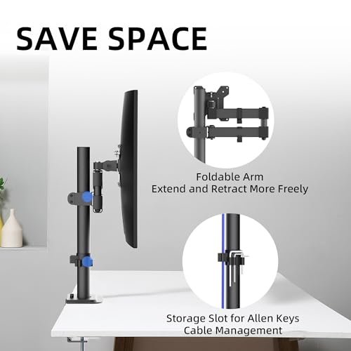 Bracwiser Monitor Mount Single Fully Adjustable Arm Fits One Screen 13-32 inch 22lbs for Monitor Computer Screen 13 15 17 19 20 22 23 24 26 27 30 32 inch VESA 75 100 (MD7421)