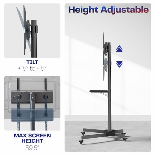 VIVO Mobile TV Cart for 13 to 60 inch Screens up to 55 lbs, LCD LED OLED 4K Smart Flat and Curved Panels, Rolling Stand with Laptop DVD Shelf, Locking Wheels, Max VESA 400x400, Black, STAND-TV04M