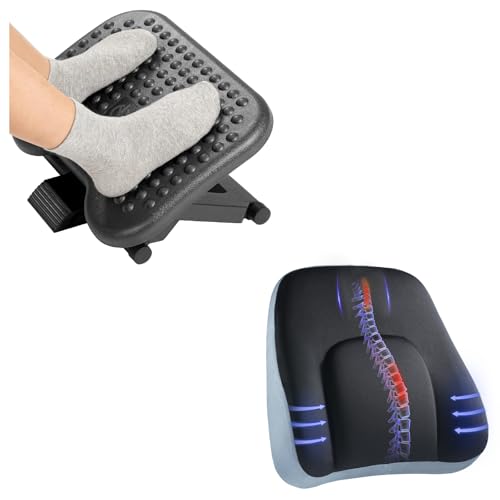 HUANUO Adjustable Desk Footrest, Lumbar Support Pillow for Office Chair