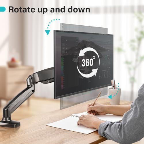 BFTOU Black Single Monitor Arm Adjustable Stand Monitor Mount up to 32 inches and 17.6 lbs, Computer Desk Mount with Clamp and Grommet Base