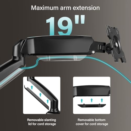 BFTOU Black Single Monitor Arm Adjustable Stand Monitor Mount up to 32 inches and 17.6 lbs, Computer Desk Mount with Clamp and Grommet Base