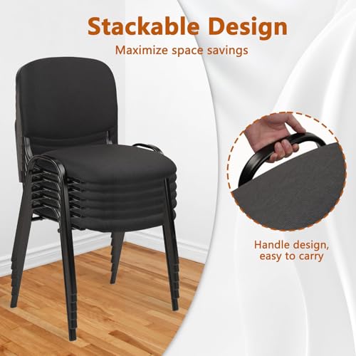 CLATINA Stackable Waiting Room Chairs, Cloth Fabric Guest Reception Chair with Upholstered Thickene Seat and Back Support, Stacking Chair Metal Leg for Office School Church Conference, Black, 10 Pack