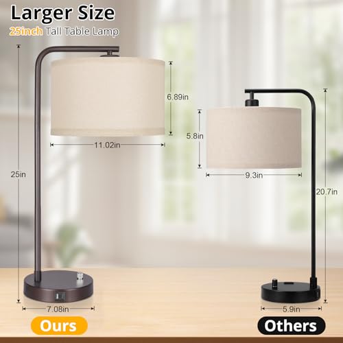 25" Tall Table Lamp with USB C+A Ports, Fully Stepless Dimmable Modern Minimalist Bedside Nightstand Lamp, Reading Desk Lamp for Bedroom, Living Room, Study Room, Office, 9W 3000K LED Bulb Included