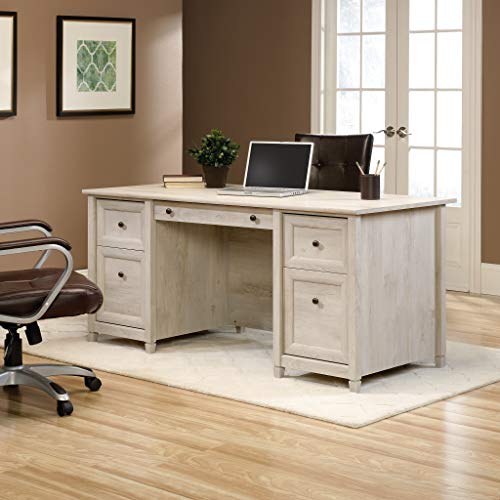 Sauder Edge Water Executive Desk, Chalked Chestnut, 65" Home Office Desk with Storage