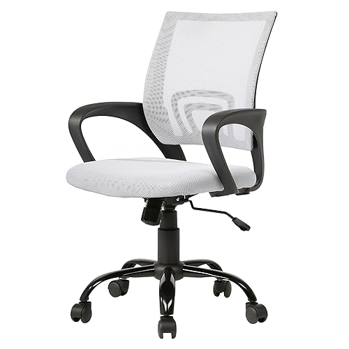 PayLessHere Office Computer Chair Ergonomic Cheap Desk Chair Adjustable Comfortable Mid Back Task Rolling Swivel with Lumbar Support for Home Office (Pack of 1, White)