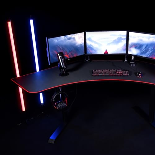 Arozzi Arena Angelo L Shaped GamingDesk, PC GamingDesk L Shape, Height Adjustable L Shaped Standing Desk for Home Office, with Full Coverage Mouse Pad (Black)