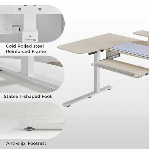 EUREKA ERGONOMIC 55 Inch L Shaped Electric Standing Desk, Height Adjustable Computer Gaming Desk with Keyboard Tray, Mouse Pad, Home Office Work, Maple Wood, Left Side