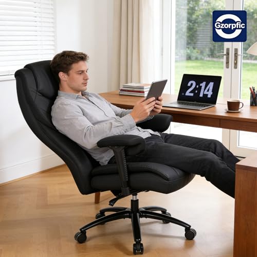 Big and Tall Office Desk Chair with 5-Position Armrests, 650 LBS Heavy Duty Executive Office Chair Comfy, Extra Wide Seat, High Back Computer Chair with Lumbar Support, Reclining Tilt Lock (Black)