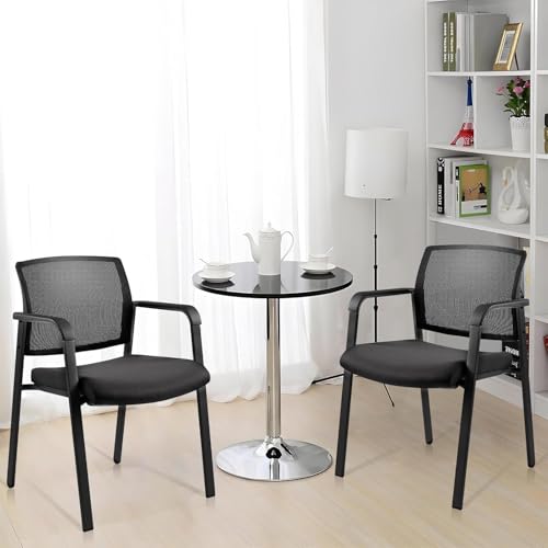 CLATINA No Wheels Conference Room Chairs Set of 8, Stackable Office Guest Reception Chair with Armrests, Mesh Back Waiting Room Chairs for Office, School, Lobby, Church, Black