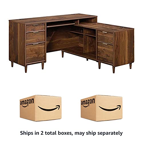 Sauder Clifford Place L-Desk, L: 59.06" x W: 53.54" x H: 30.2", in Grand Walnut finish