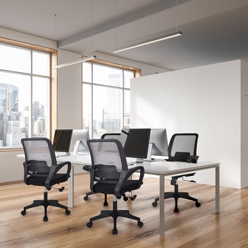 NEO CHAIR Office Desk Ergonomic Computer Mesh Chair with Lumbar Mid Back Support Adjustable Height Swivel Rolling Wheels Comfy Task Vanity Chair for Home Bedroom Study (Black)