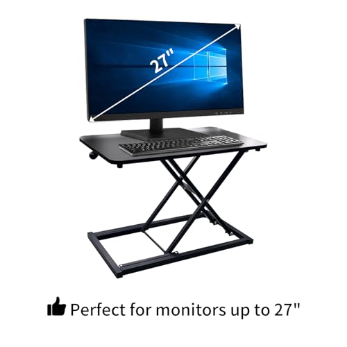 Amestar 23.6 Inch Standing Desk Converter Adjustable Height, Black Computer Desk, Sit Stand Tabletop Monitor and Laptop Riser Platform Workstation, Computer Keyboard Stand for Desktop