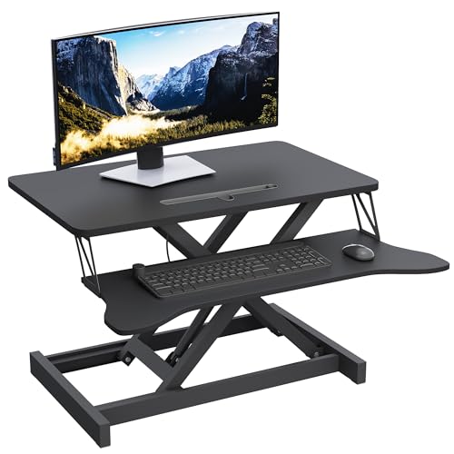 Panana Standing Desk Converter, Height Adjustable Sit to Stand Up Workstation, Dual Monitor and Laptop with Wide Keyboard Tray for Home Office (25.6")