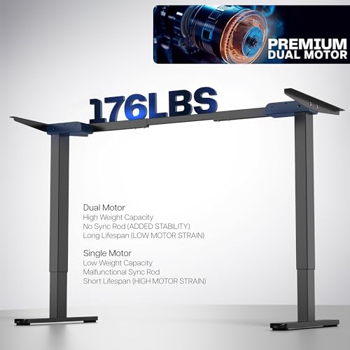 VIVO Electric Dual Motor Standing Desk Frame for 41 to 81 inch Table Tops, Frame Only, Ergonomic Standing Height Adjustable Base with Push Button Memory Controller, Black, DESK-V122EB