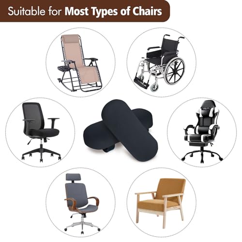 WdFour 2-Pack Non-Slip Armrest Pads for Office & Gaming Chairs - Ergonomic Forearm Support Pillow for Desk, Computer & Wheelchair, Pressure Relief Cushions (Black)