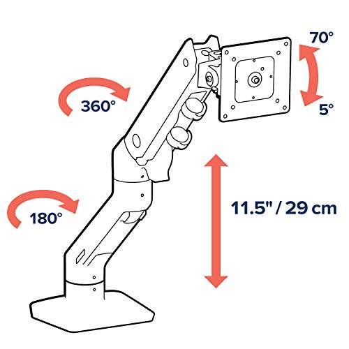 Ergotron – HX Premium Heavy Duty Monitor Arm, Single Monitor VESA Desk Mount – for Flat or Slight Curved Ultrawide Monitors Up to 49 inches, 20 to 42 lbs – Standard Pivot, Matte Black