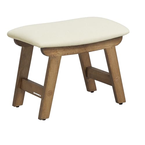 SONGMICS Foot Stool Ottoman, Padded Foot Rest Under Desk with Solid Wood Frame, Removable Cover, for Living Room, 9.8 x 15.4 x 11.8 Inches, Summer Sand and Brown ULSF052LF01