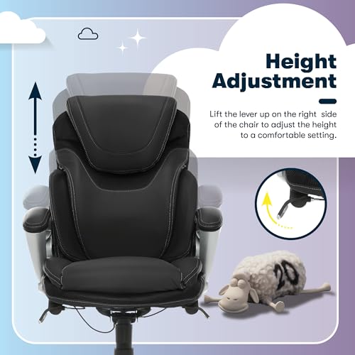 Serta Bryce Executive Office Chair - Ergonomic Computer DeskChair with Lumbar Technology - Adjustable Height - Memory Foam Body Pillows - 360° Swivel Rolling Base - Bonded Leather - Black