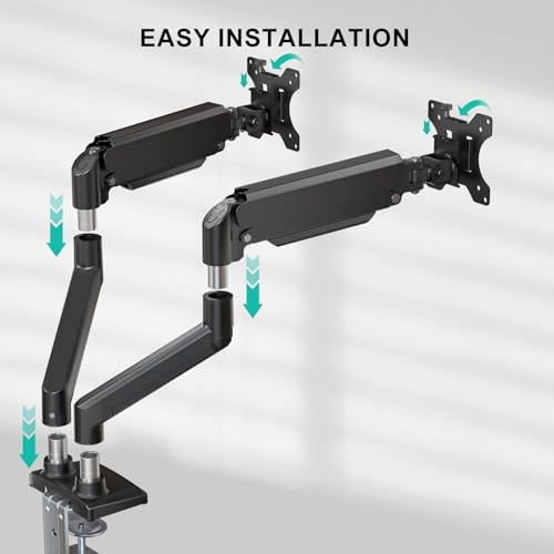 WALI Dual Monitor Stand for 13-32 inch Computer Screens, Dual Monitor Arms for 2 Monitors Holds up to 22 lbs, Height Adjustable Dual Monitors Mount, VESA 75x75/100x100mm (GSMP002N), Black