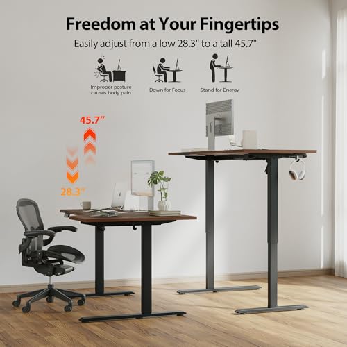 Agilestic Electric Standing Desk, Height Adjustable Desk, 55 x 32 Inch Sit Stand up for Work Office Home, L Shaped Ergonomic Rising Computer Table with Memory Preset, Dark Walnut