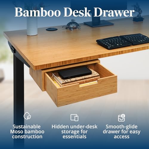 UPLIFT DESK Bamboo Under Desk Drawer – Desktop Storage with 17 lb Capacity and Safety Stop Slide, Undermount Drawer and Standing Desk Accessories for Home Office (Bamboo)