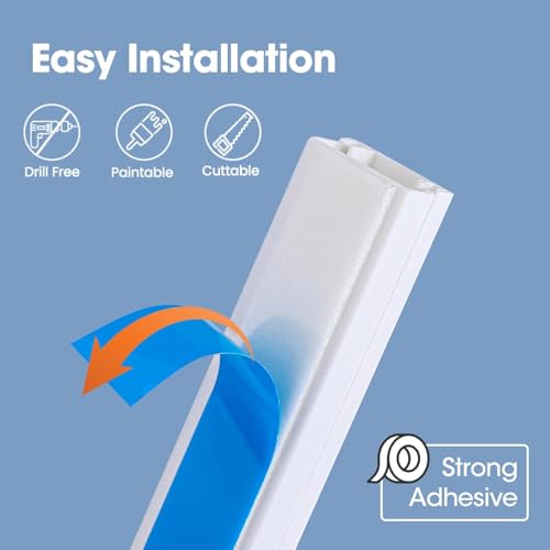 YesBes 116in Cord Hider Kit, Cord Covers for Wires on Wall, Paintable Cable Raceway, Cord Hider for Wall Mount tv, tv Cable Hider Wall kit, Wire Covers for Cords, W0.96in X H0.57in, White
