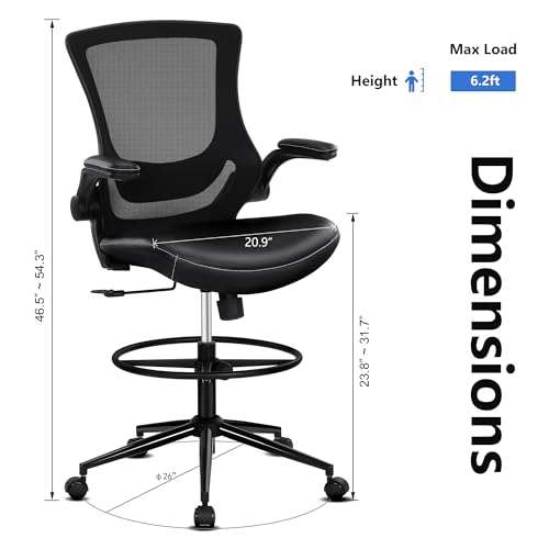 Misolant Tall Office Chair for Standing Desk, Drafting Chair with Footrest Ring, PU Leather Recline High Office Tall Desk Chair with Adjustable Lumbar Support