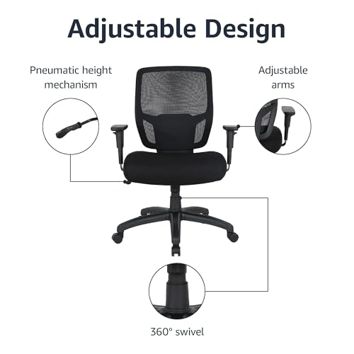Amazon Basics Big and Tall Mesh Office Chair with Adjustable Armrests, Lumbar Support, Adjustable Height, 400lbs Capacity, Black