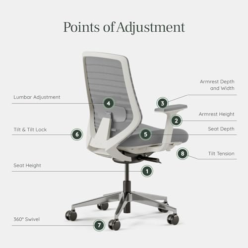 Branch Ergonomic Chair - A Versatile Desk Chair with Adjustable Lumbar Support, Breathable Mesh Backrest, and Smooth Wheels - Experience Optimal Comfort and Support - Pebble - White