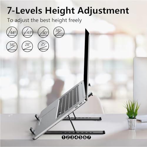 Tonmom Laptop Stand for Desk, Adjustable Laptop Riser ABS+Silicone Foldable Portable Notebook Holder, Ventilated Cooling Notebook Mount Computer Stand for 10-15.6” Laptops,Tablets-Black