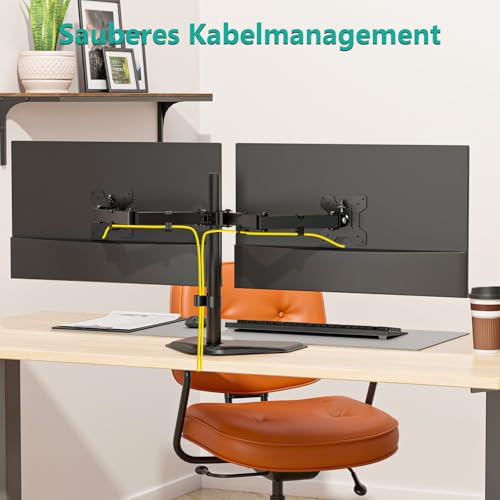 WALI Dual Monitor Stand for Desk, Monitor Stands for 2 Monitors up to 27 inch, Dual Monitors Mount Fits up to 22lbs, Free Standing Full Motion Dual Monitors Arm for Desk (MF002), Black