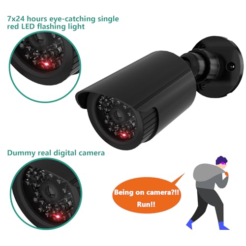 WALI Dummy Fake Simulated Surveillance Security CCTV Dome Camera Indoor Outdoor with One LED Light, Warning Security Alert Sticker Decal (TC-B8), 8 Packs, Black