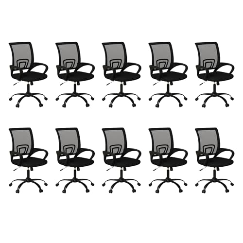 Bonzy Home Ergonomic Conference Room Chairs Set of 10, Rolling Office Chairs with Wheels, Mesh Computer Desk Chair with 360°Swivel, Height Adjustable, 10 Pack