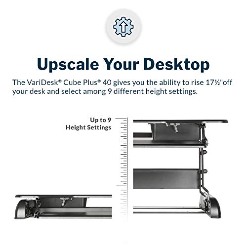 Vari VariDesk Cube Plus 40 - Two-Tier Cubicle Standing Desk Converter for Dual Monitors - Adjustable Height with Spring Assisted Lift and Dual Handles - Home Office Use - Fully Assembled, Black
