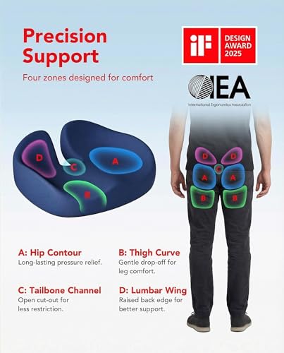 HUANUO Ergonomic Seat Cushion for Office Chair, Extra Large Car Seat Cushion, Tailbone and Back Support, Cooling Gel Enhanced, 4-Zone Pressure Relief Chair Cushions for Office, Car, Wheelchair