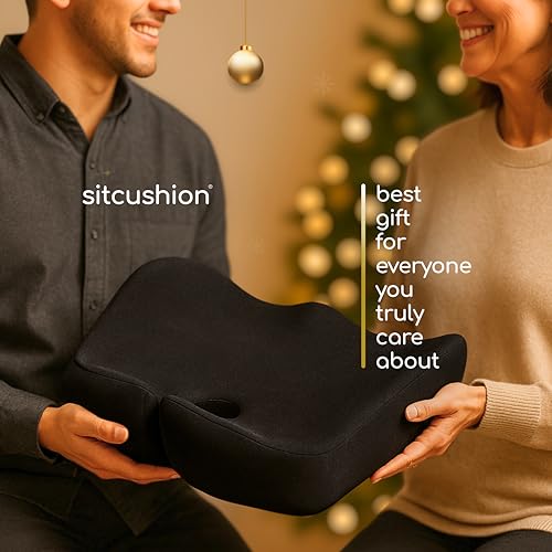 SitCushion Extra Large Memory Foam Seat Cushions for Office Chairs, Pressure Relief Seat Cushion for Tailbone Pain Relief, Sciatica & Back Pain, Ergonomic Office Chair Cushion for Long Sitting (Black)